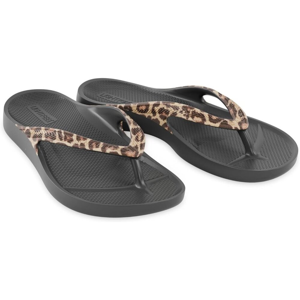 Women’s Arch Support Flip Flops Sz 6 Leopard Print Sandals for Plantar Fasciitis